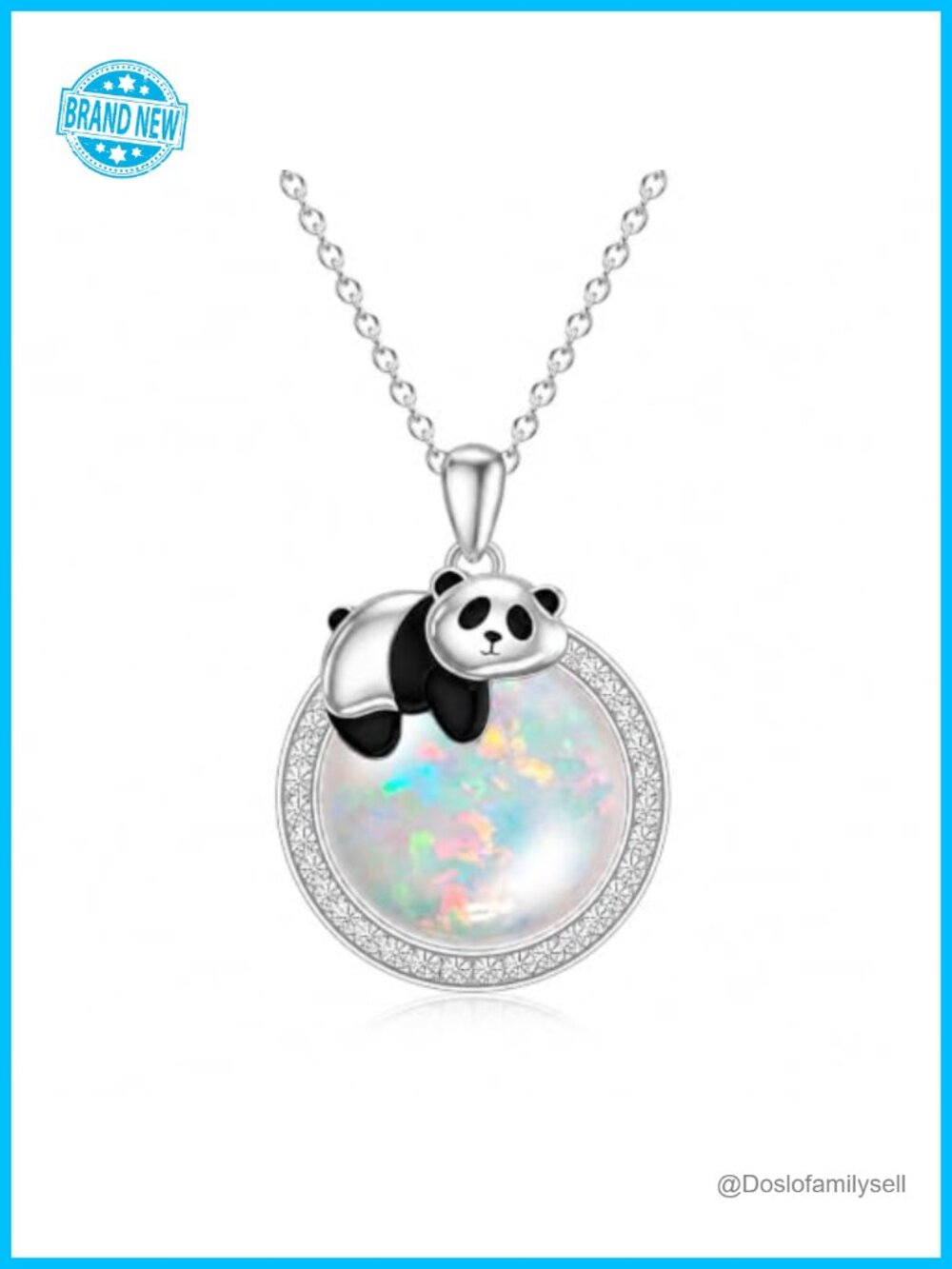 Opal Panda Pendant Necklace Stainless Steel O Chain Gift for Women